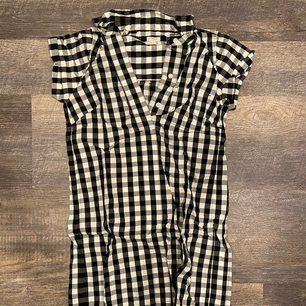 J. Crew Gingham S Sleeve Shirt Dress B/W